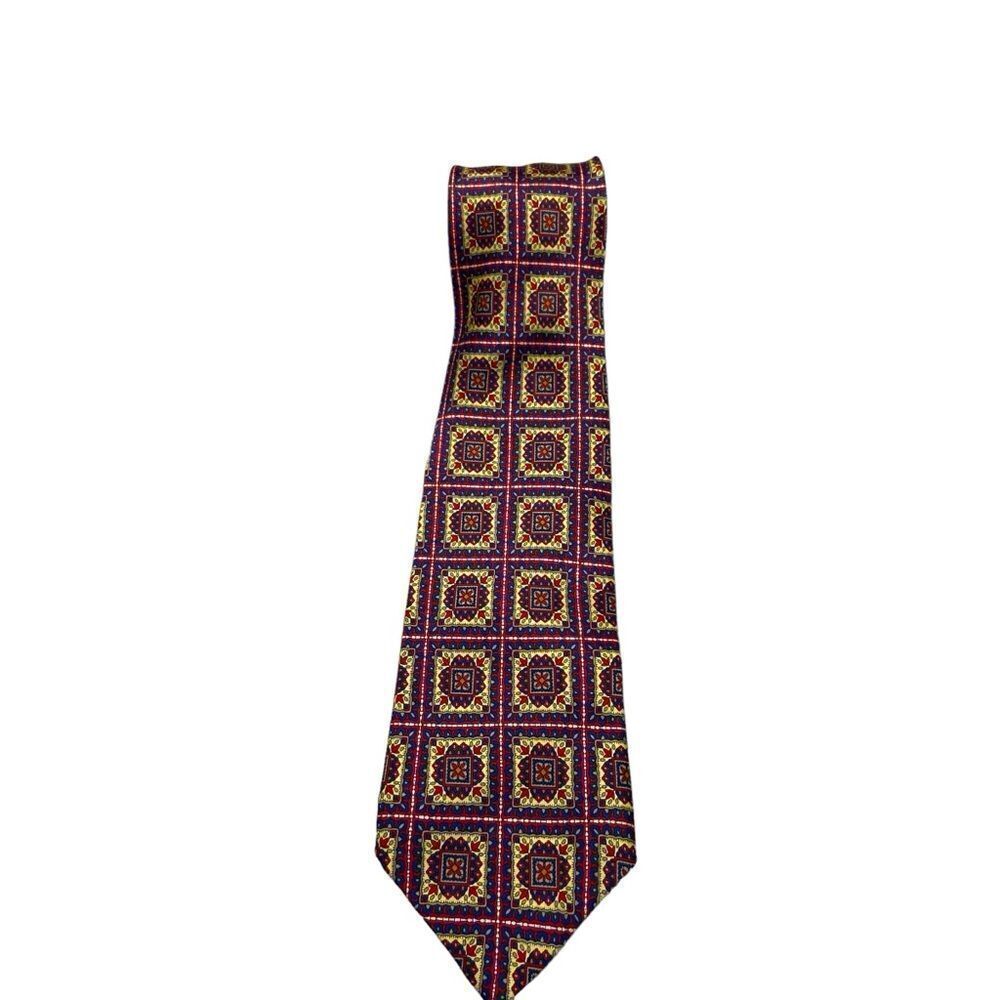 Men’s Sisabang 100% Silk Neck Tie Yellow, Blue and Res